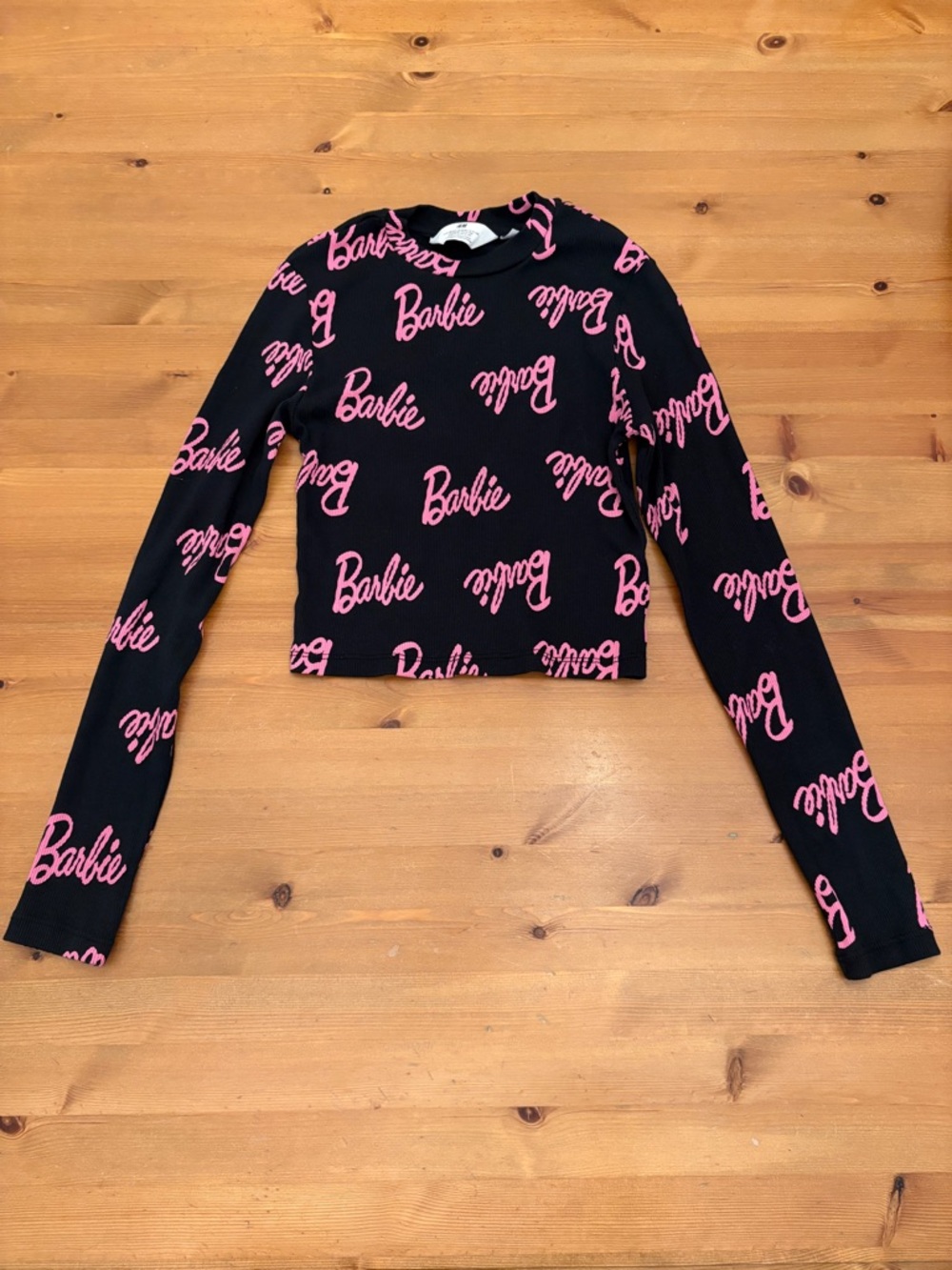 H&M Kids Barbie Black Crop Top with Pink Script Logo